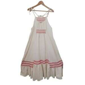 Free People ANOTHER LOVE Ivory Smocked Linen Blend Midi Boho Dress Sz S
